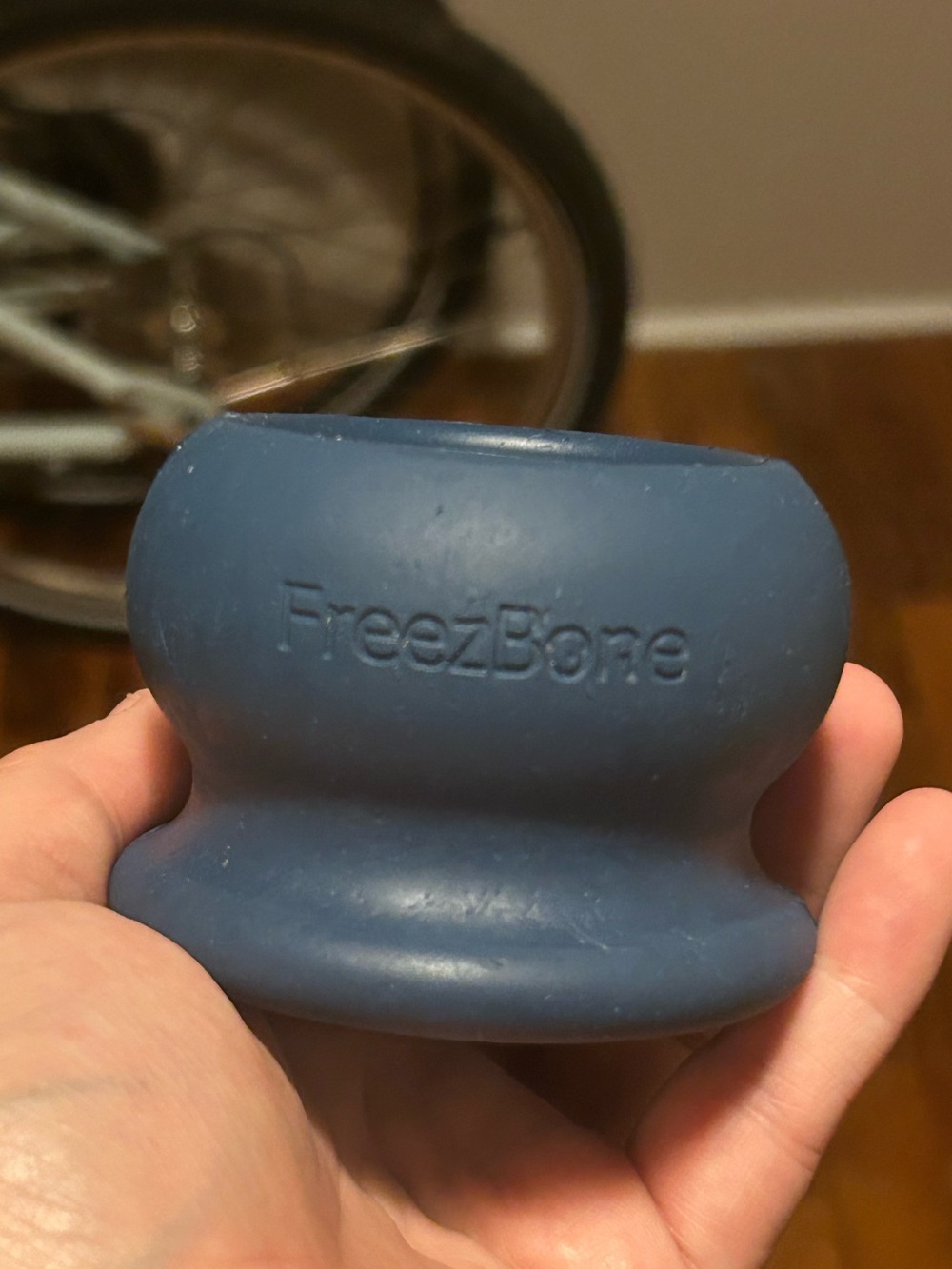 FreezBone Freezball Durable Fillable Dog Chew Bone Medium in Navy Blue